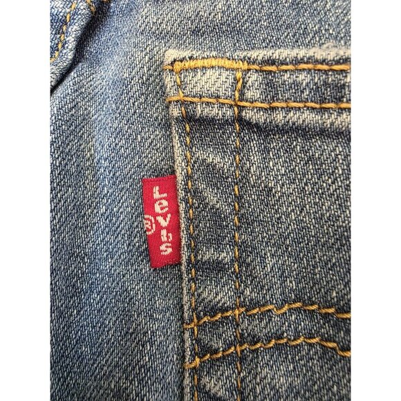 Levi's Wedgie Straight Leg Jeans Womens Sz 25 Dark Wash Distressed Button Fly - Picture 10 of 11